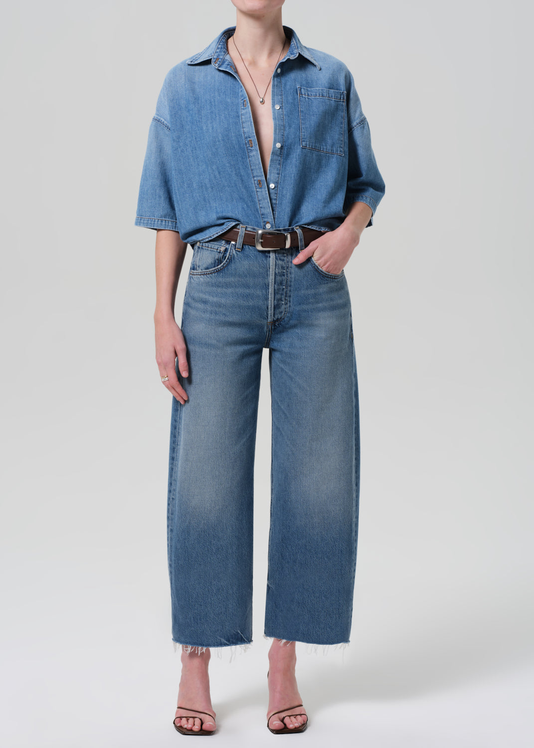 Ayla Raw Hem Crop in Telegraph