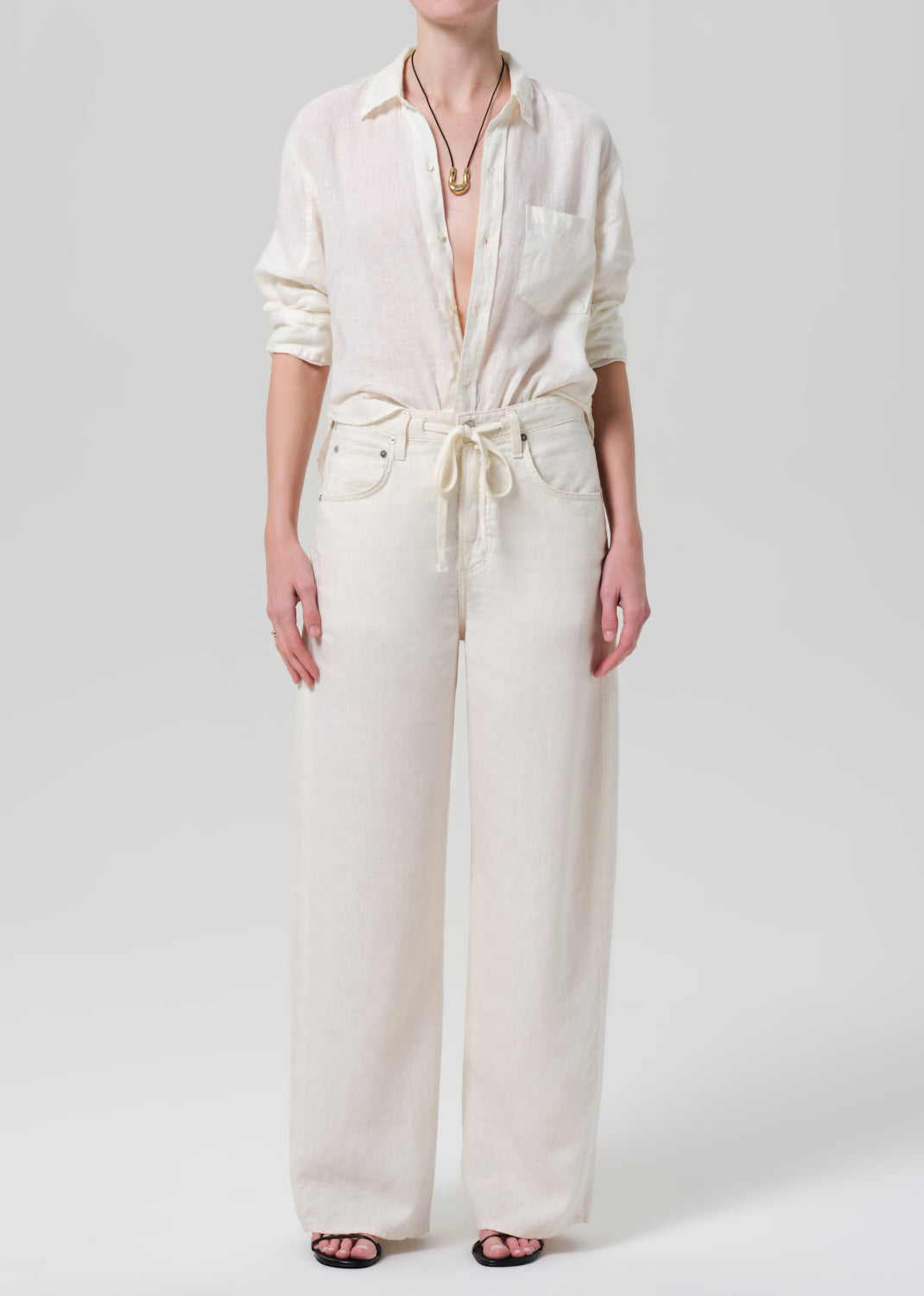 Brynn Drawstring Linen Trouser in Vanilla
