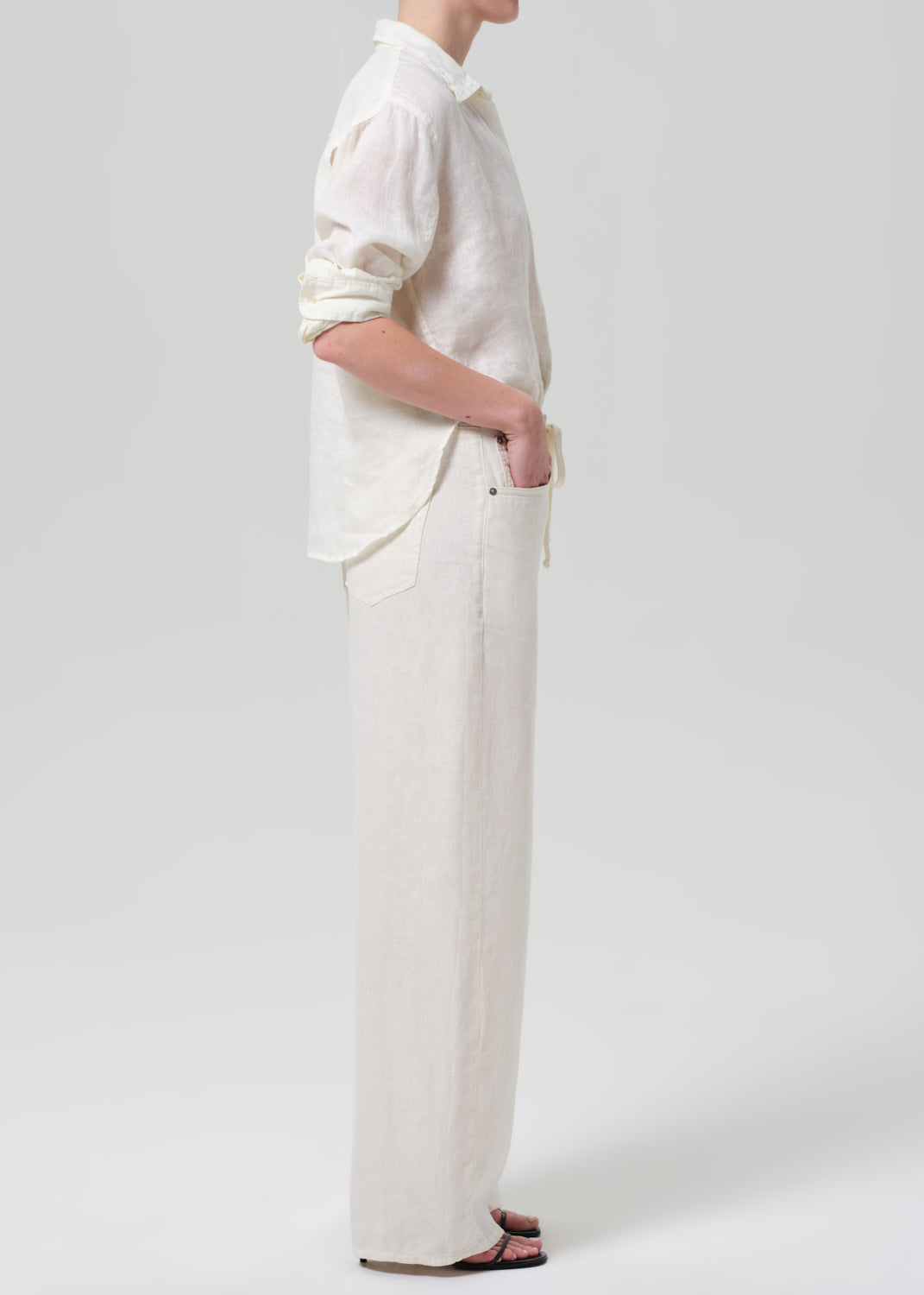 Brynn Drawstring Linen Trouser in Vanilla