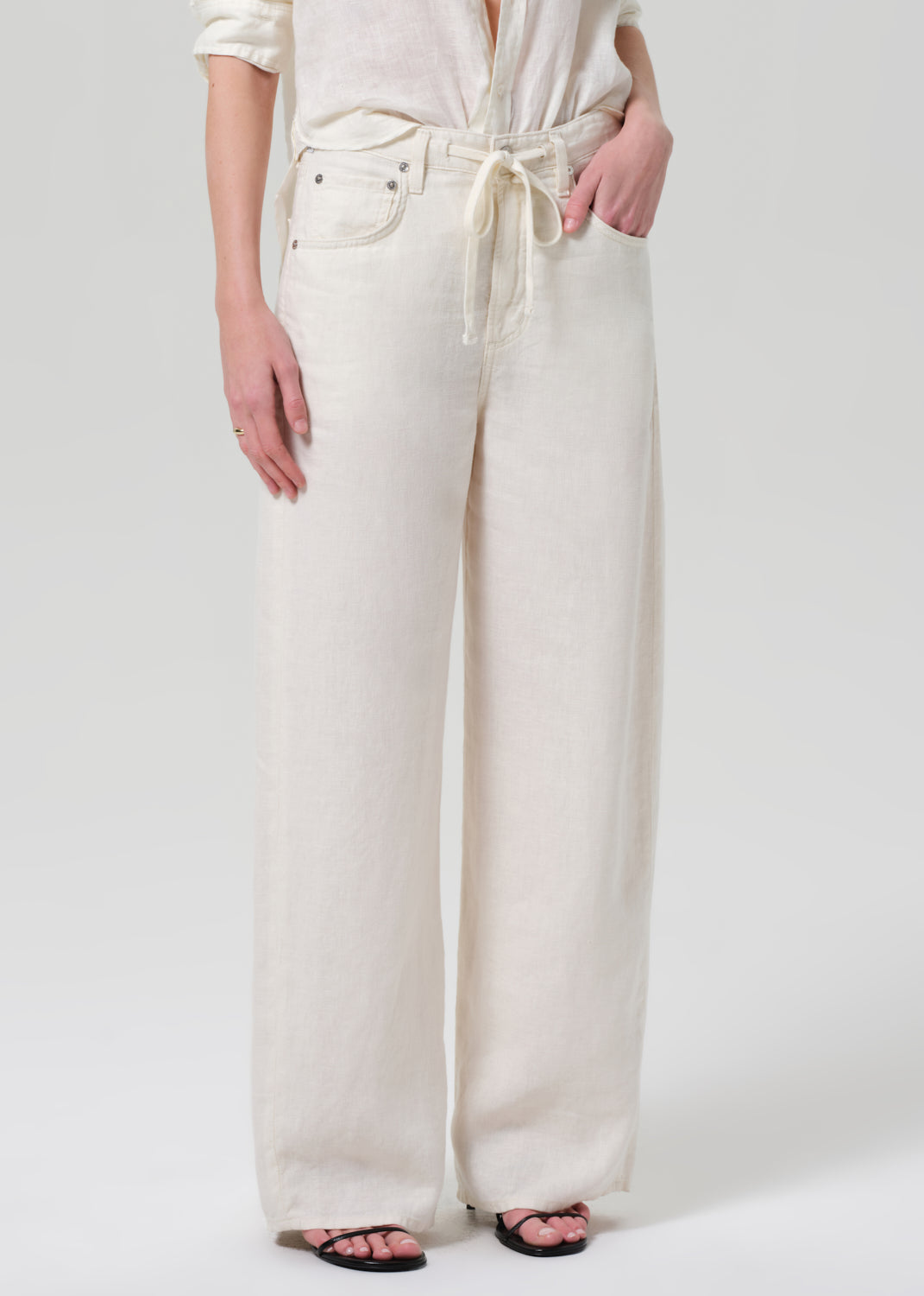 Brynn Drawstring Linen Trouser in Vanilla