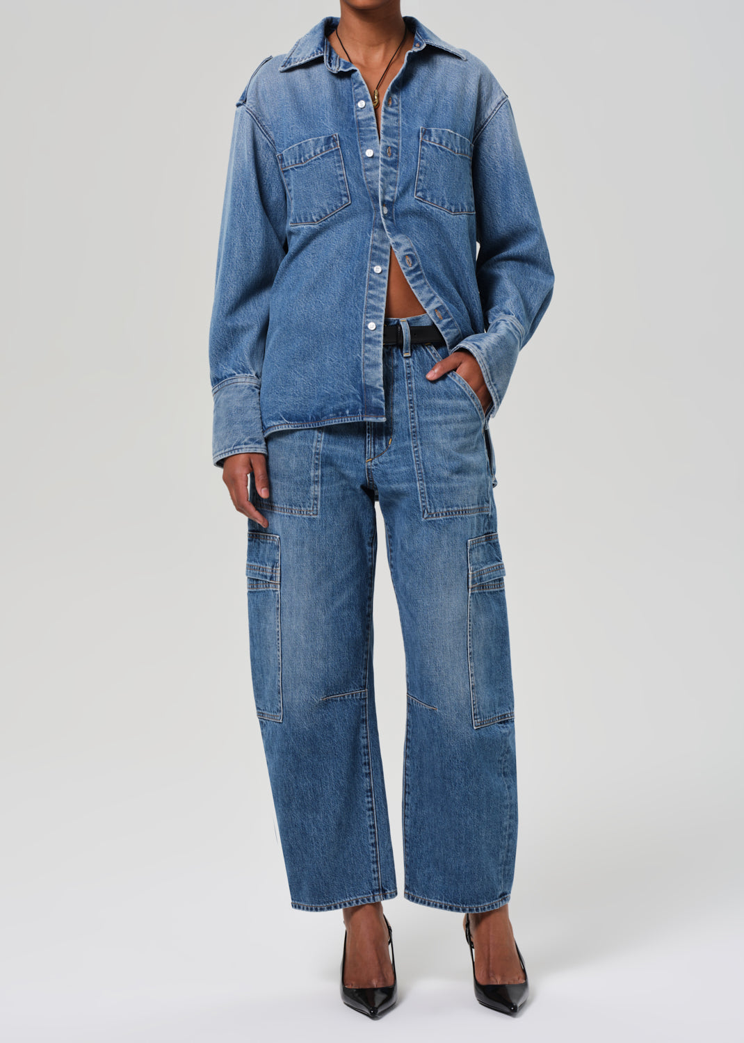 Marcelle Low Slung Easy Denim Cargo in Elysian
