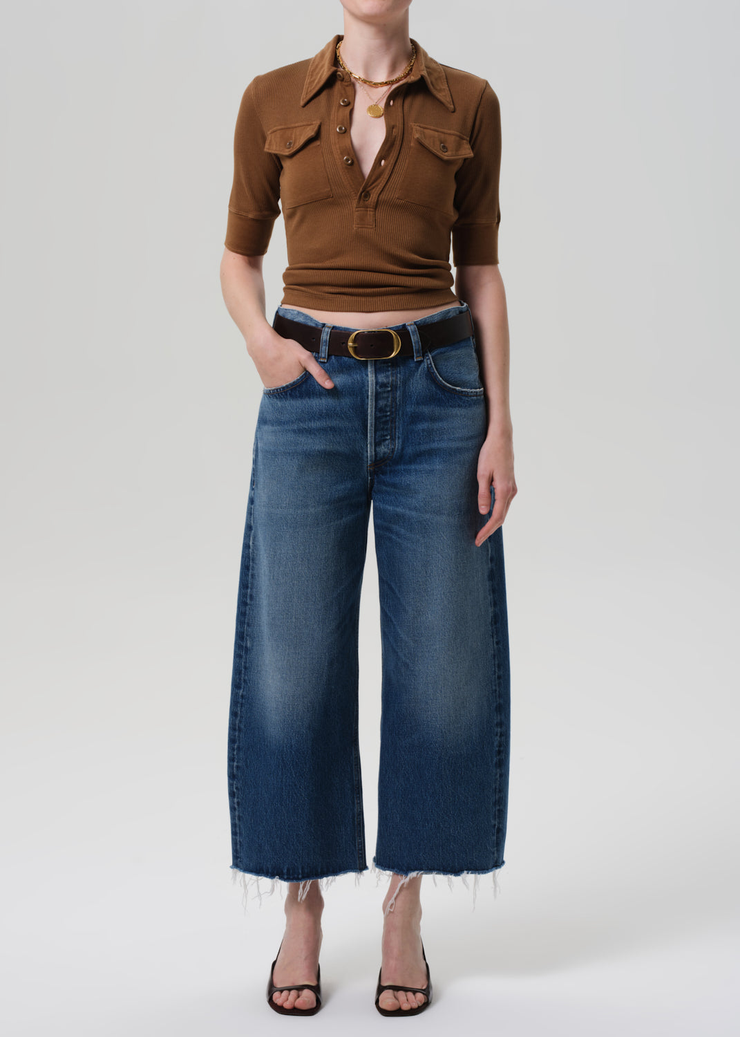 Ayla Raw Hem Crop in Chaya